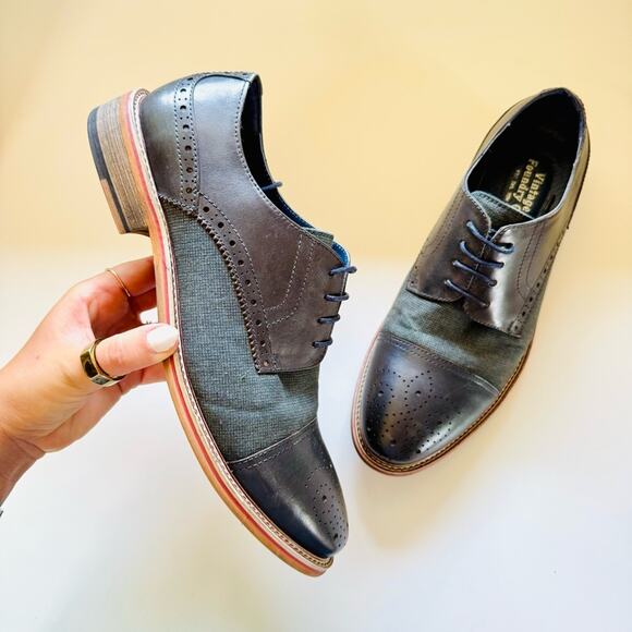 MENS VINTAGE FOUNDRY CO Navy Blue Perforated Toe Derby Oxford Lace Up Shoes 8.5 main image 10